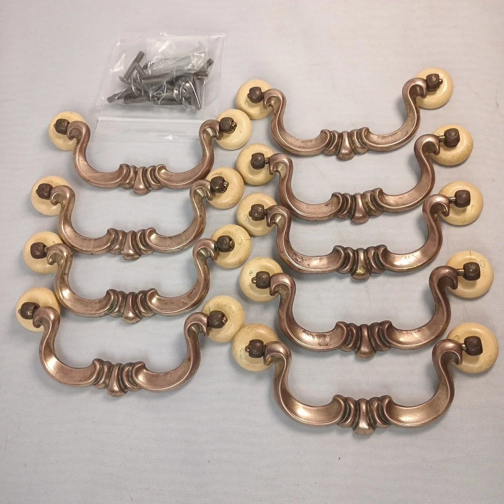 Vintage Lot of 9 Swan Neck Keeler Brass Handle Drawer Bail Pull N10846 MCM 4